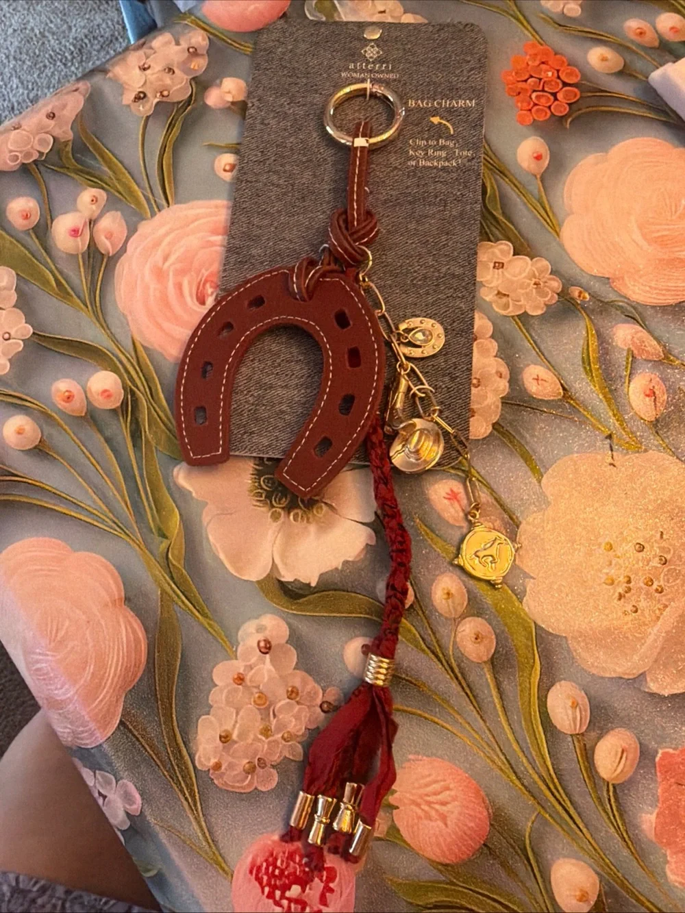 Alterri Genuine Leather Horseshoe Bag Charm With Gold Western Themed Charms NEW
